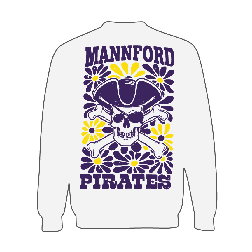 Mannford Pirates Floral Skull Youth Crews and Hoodies