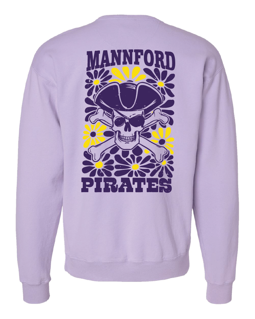 Mannford Pirates Floral Skull Youth Crews and Hoodies