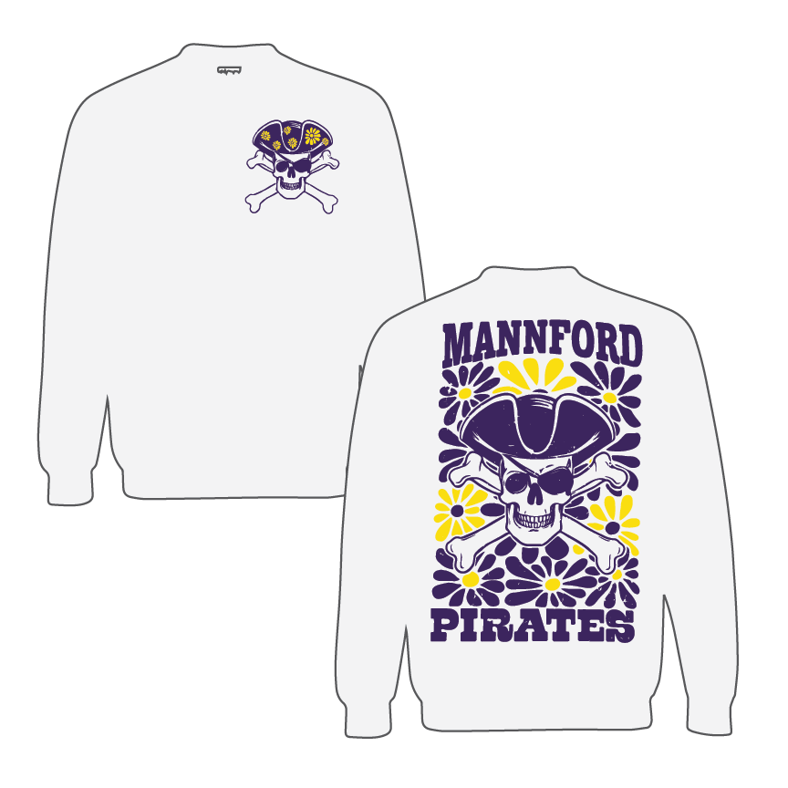 Mannford Pirates Floral Skull Youth Crews and Hoodies