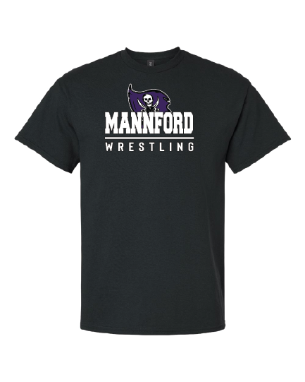 Mannford Wrestling Flag on Black Adult TShirts