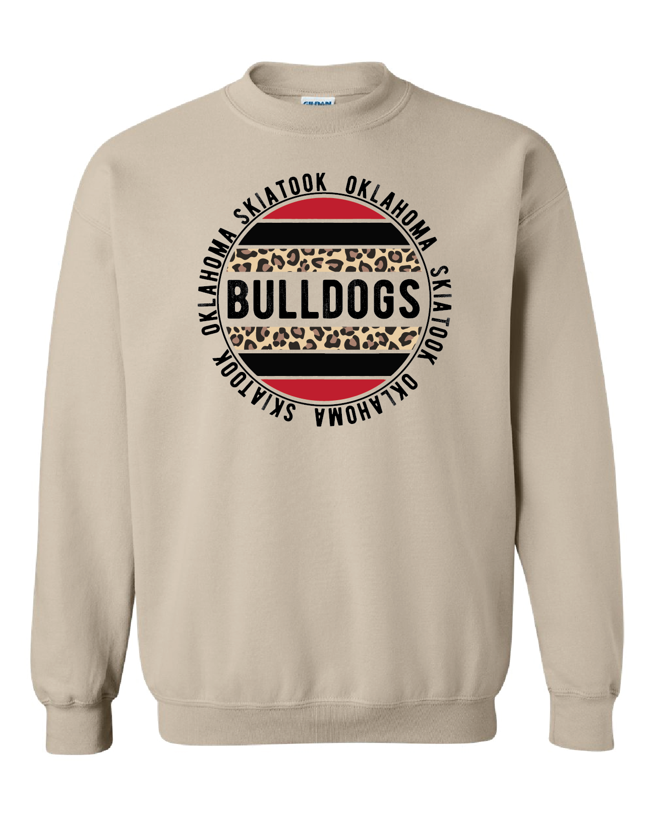 Skiatook Bulldogs Spirit Tee with Leopard Print Crews & Hoodies