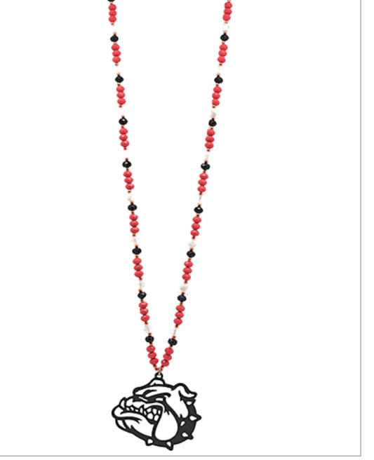 Skiatook Bulldog Red and Black Beaded Necklace