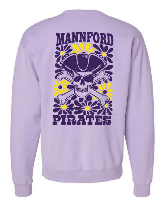Mannford Pirates Floral Skull Youth Crews and Hoodies
